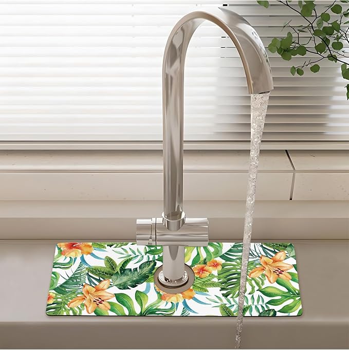 Patterned Sink Faucet Mat Kitchen Splash Guard Super Absorbent Drying Mat - Image 2