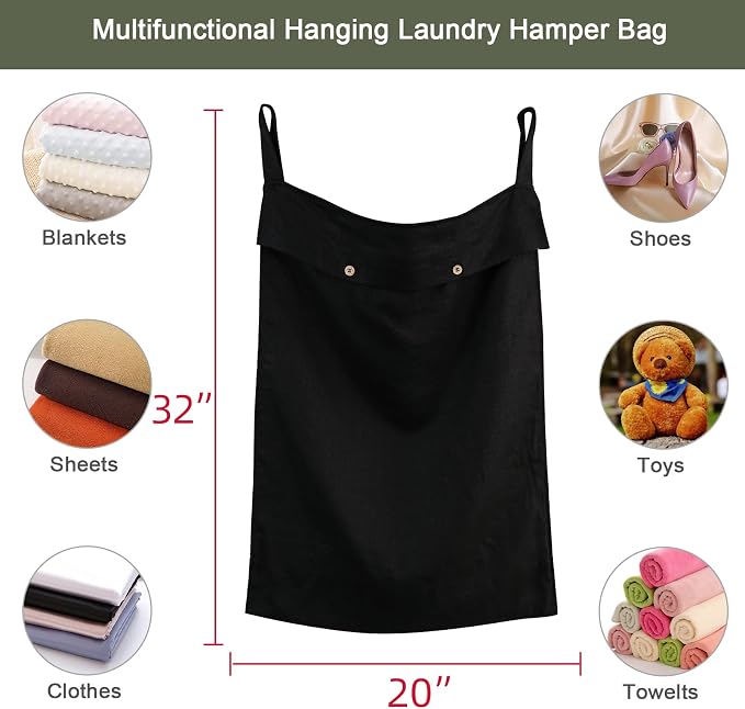 Linen Hanging Laundry Bag, 100% Linen Over The Door Laundry Hamper - Image 2