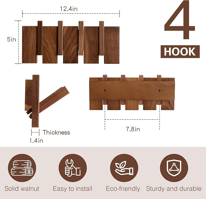 Wooden Coat Hooks Wall Mounted, Coat Rack Hanger Wall Mount - Image 2