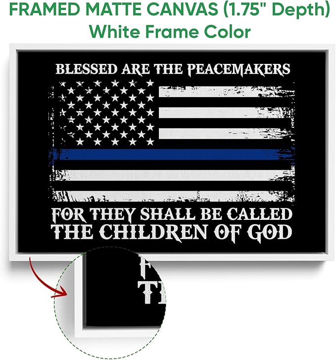 Police Poster & Framed Canvas, Blessed Are The Peacemakers Home Office Decor, Bedroom Living Room Aesthetic Wall Art Gift For Police Officer, Policeman, Husband, Men