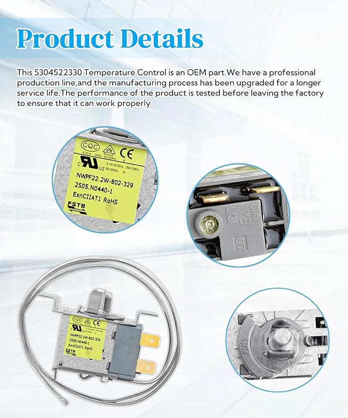 5304522330 Refrigerator Temperature Control Thermostat Fits for Frigidaire White Westinghouse Refrigerator,Replaces 4961212,AP6976293,PS12731508,EAP12731508