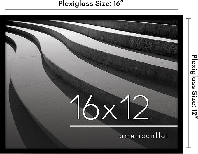 Americanflat 16x12 Picture Frame with Polished Plexiglass - Streamline Collection - Thin Border Picture Frame for Wall Display - Hanging Hardware Included - Black