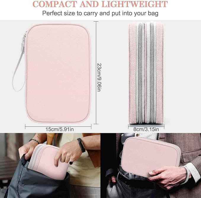 FYY Electronic Organizer, Travel Tech Pouch Bag, Light Pink | Wrist Strap - Image 2