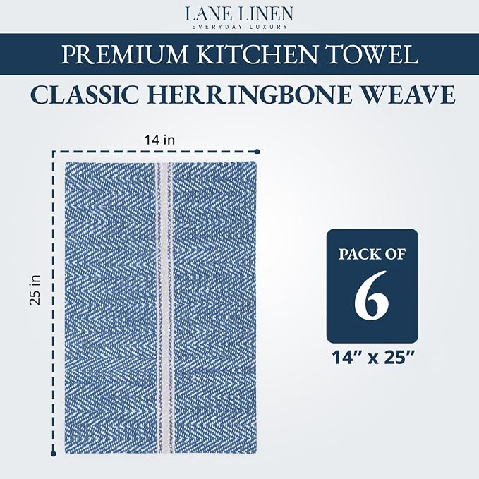 LANE LINEN Tea Towels for Kitchen 100% Cotton Absorbent Lint-Free 6 Pack - Image 2