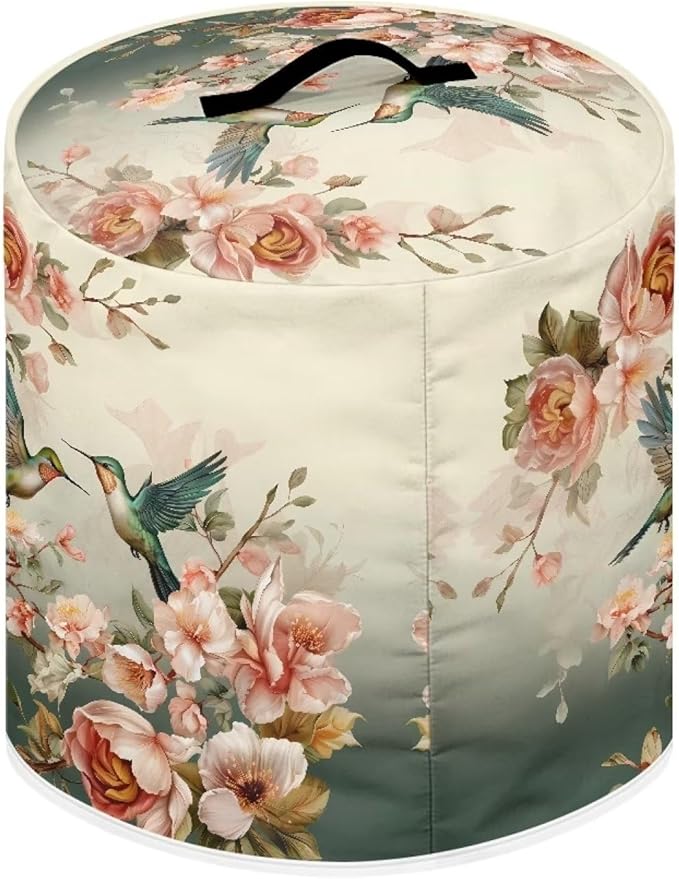 Xoenoiee Hummingbird Vintage Floral Print Kitchen Appliance Dust Cover with Pockets, Electric Pressure Cooker Cover Compatible with Crock Pot, Rice Cooker Cover, for 8 Qt Pot