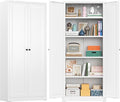 Greenvelly Metal Cabinet, 63" H White Metal Storage Cabinet with Doors and 4 Shelves, Pantry Storage Cabinet for Kitchen, Bedroom, Living Room, Office (Modern)