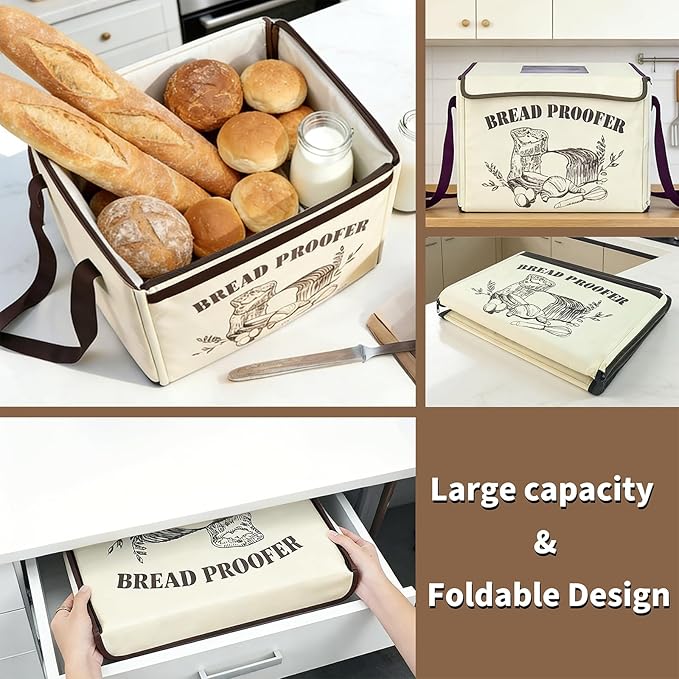 Bread Proofing Box with 50-130℉ Temp Control & 48H Timer, Folding Bread Proofer with Silicone Sling, Proofing Basket, 304 Stainless Steel Rack and Metal Plate for Dough, Sourdough, Pizza