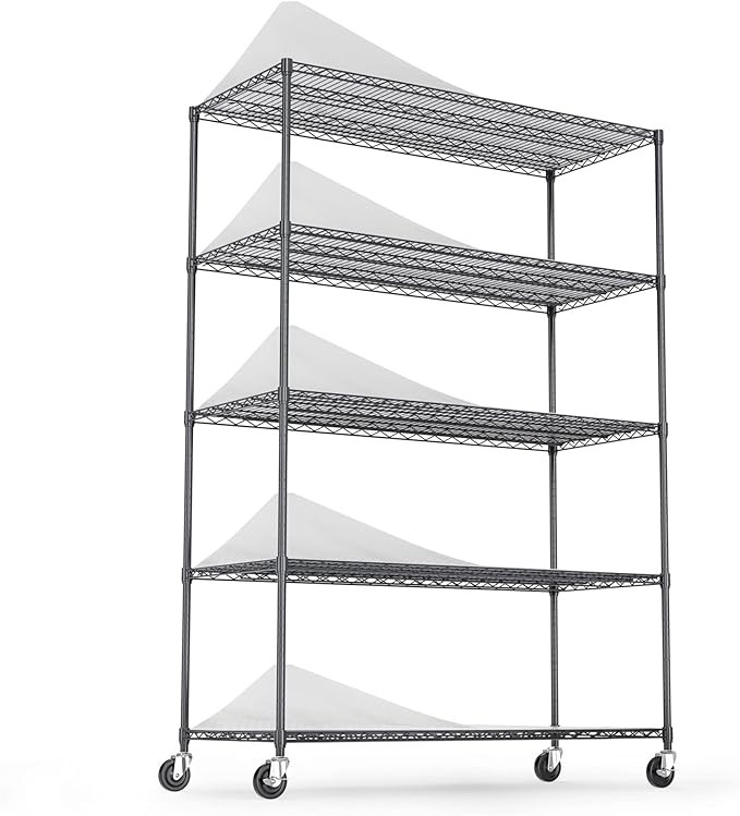 Wire Shelving Unit 5 Tier NSF Metal Shelf,6000lbs Capacity Heavy Duty Adjustable Storage Rack with Wheels & Shelf Liners for Commercial Grade Utility Steel Storage Rack, 82" H x 48" L x 24" D - Black