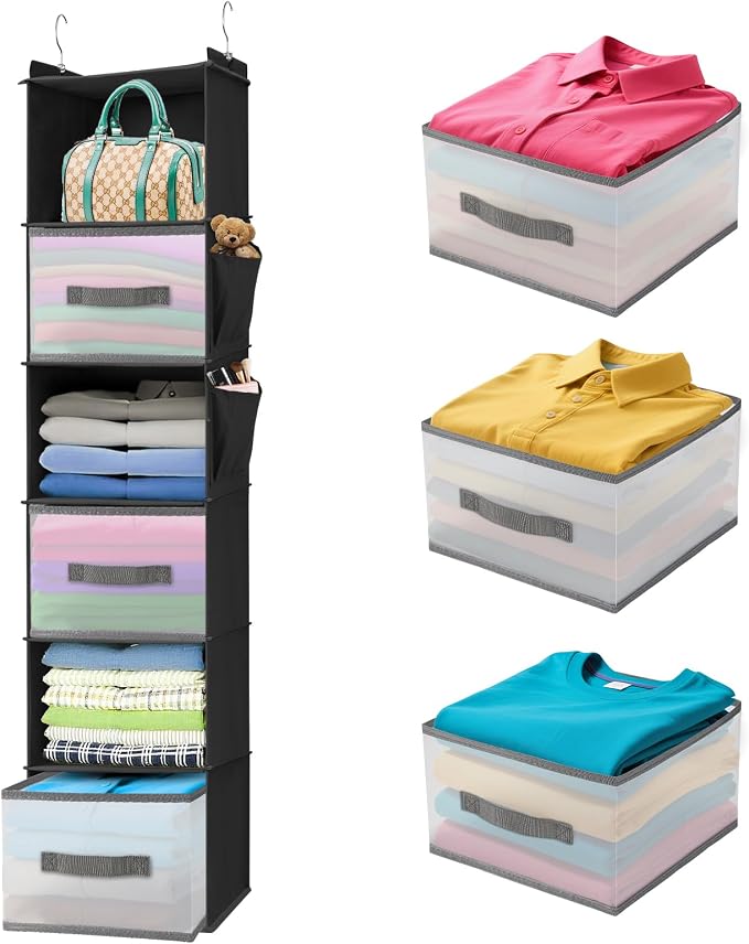 Hanging Closet Organizer, 6-Shelf w/ 3 Drawers & Pockets, made of non-woven by BIEBOS