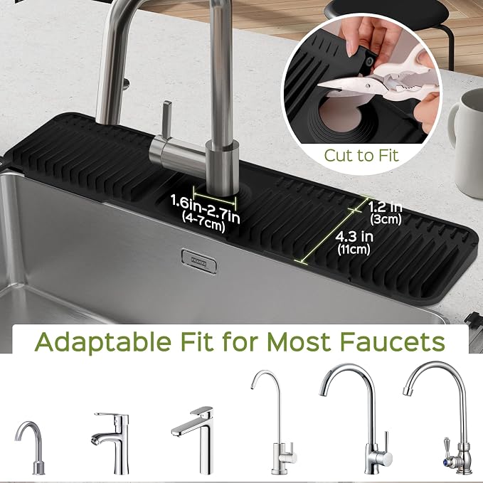 24 Inch Silicone Faucet Mat for Kitchen Sink Splash Guard – Upgraded Draining - Image 7