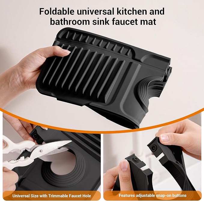 ZJWZLG Faucet Mat for Kitchen Sink, Snap-On Design & 7°slope Fast Drain - Image 6