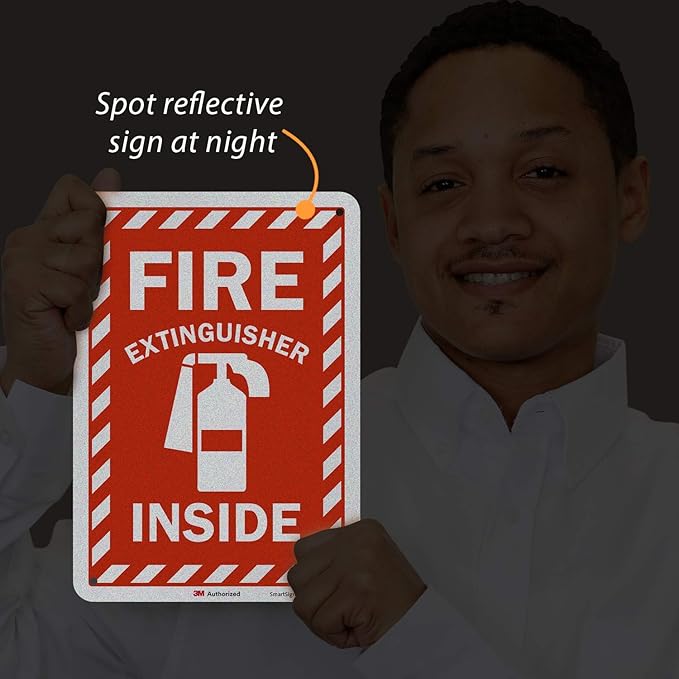 SmartSign - U1-1060-RD_7x10 "Fire Extinguisher Inside" Label | 7" x 10" 3M Reflective Laminated Vinyl 10" x 7" Reflective Vinyl Label
