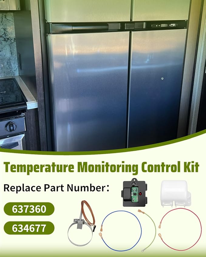 637360 Temperature Monitoring Control Kit Fit for Norcold RV Refrigerator 2118 1210 Series, with Waterproof Box, RV Refrigerator Overheat Sensor, Replacement 634677