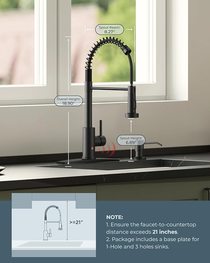 FORIOUS Black Touchless Kitchen Faucet, Hands-Free, High Arc Single Handle | - Image 7