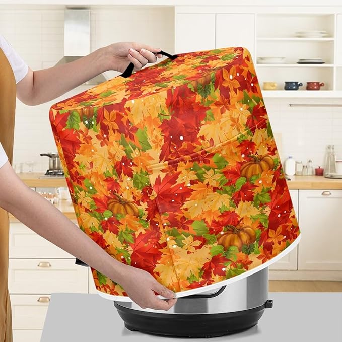 Insulated Pressure Cooker Appliance Dust Cover with Top Handle and Storage Pockets Kitchen Appliance Protector 8 Quart Rice Cooker, Thanksgiving Day Maple Leaf