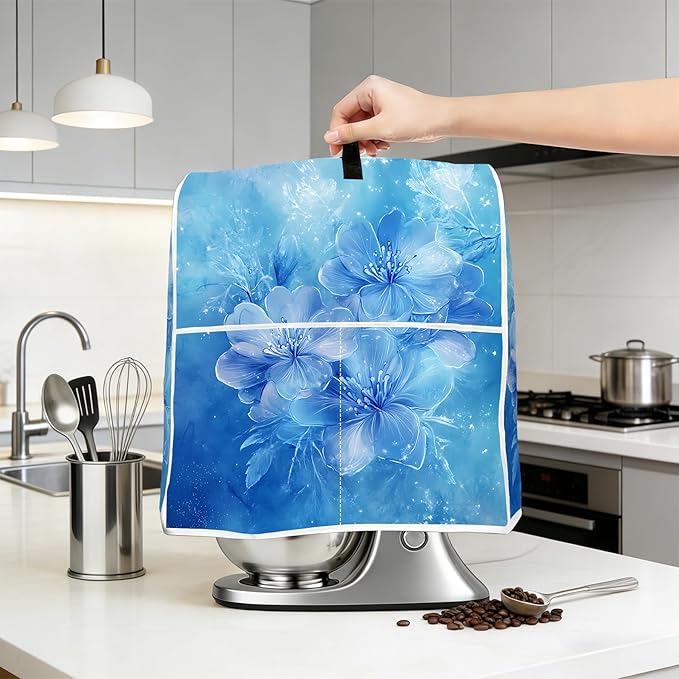 Stand mixer cover with handle and storage bag, reusable and washable, stylish retro floral design, keeps kitchen countertops clean and tidy (fits 6-8 quart mixers).
