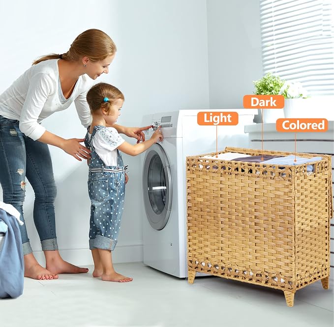 Laundry Hamper with 3 Removable Liner Bags, 132L Laundry Sorter with Lid - Image 2