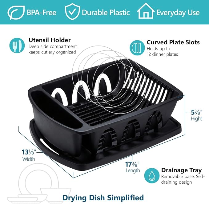 Tribello Sink Dish Drying Rack, Heavy Duty Hard Plastic Drying Rack, Dish - Image 3
