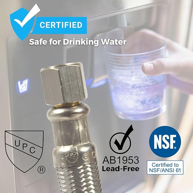 LONG Refrigerator Hose (30 FT) - Universal Fit to ALL Refrigerator Brands - Icemaker Water Supply Line - ¼” x ¼” Connections - Refrigerator Supply Hose for Ice & Water