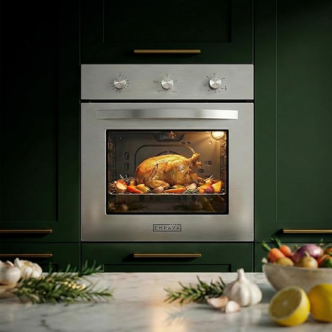 Empava 24 inch Built-In LPG Single Wall Oven with Convection and Rotisserie 5 Cooking Modes, Knob Control, Stainless Steel