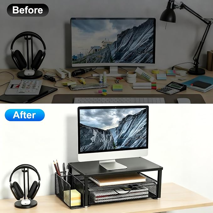 Spacrea Monitor Stand with Drawer and Pen Holder | Monitor Riser Desk - Image 2