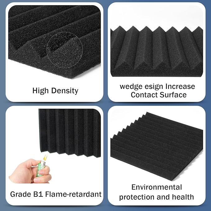 50 Pack Acoustic Foam Panels 1" X 12" X 12" Wedge Soundproof Studio Foam for Walls Sound Absorbing Panels Sound Insulation for Studio (50 Pack, Black)
