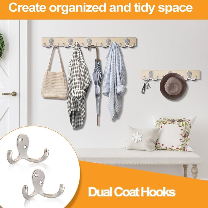 20 Pack Coat Hooks Wall Hooks for Hanging, Heavy Duty Double Prong Metal Hook - Image 4