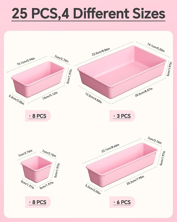 KEMETHY 25 PCS Plastic Drawer Organizers Set, 4 Sizes Vanity Organizer | Makeup - Image 2
