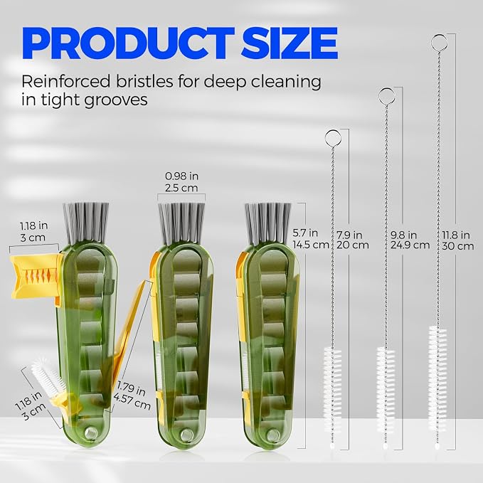 Holikme 6 Pack 4 in 1 Cup Lid Cleaning Brush 3 Straws Bottle Brush, Olive | 4 - Image 7