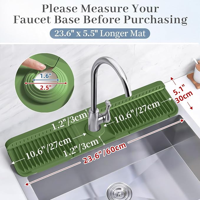 PoYang 24 Inch Faucet Mat for Kitchen Sink Splash Guard, Avocado Green | Sink - Image 3