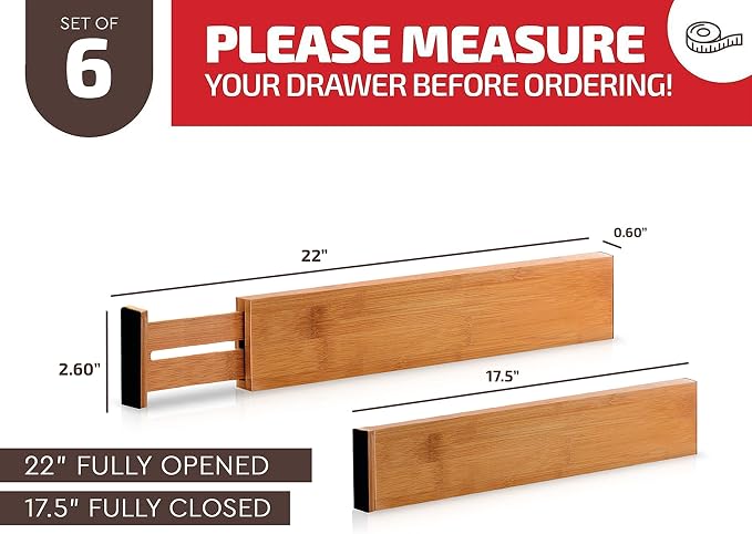 6-Pack Drawer Dividers 2.6-Inch High Dresser Drawer Organizer 16 to 22 Inch | - Image 3