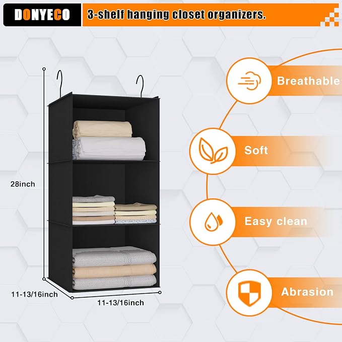 Hanging Closet Organizer 3-Shelf, Oxford Fabric Wardrobe Storage, shoes & - Image 3