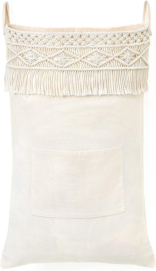 Mkono Macrame Over The Door Laundry Hamper, Hanging Laundry Bag by Mkono