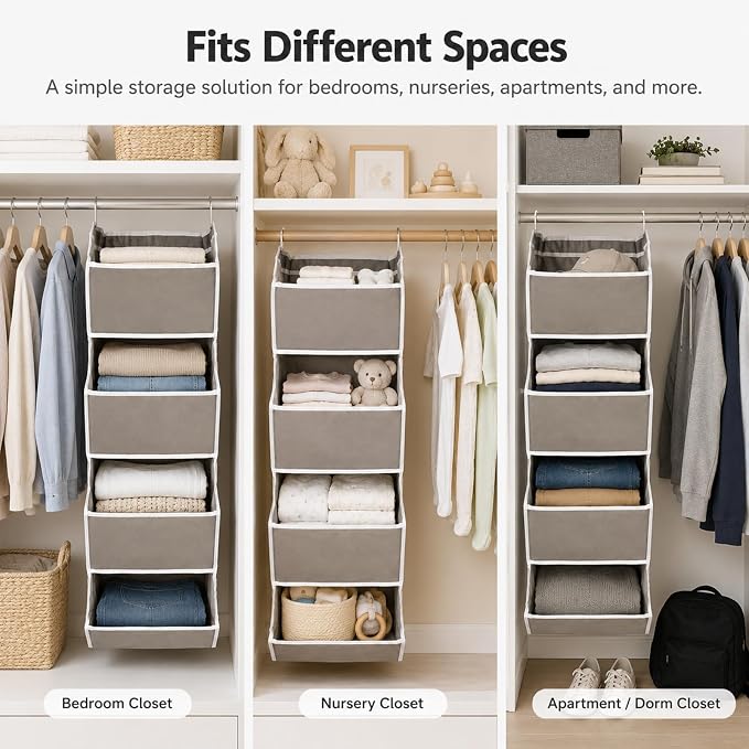 4-Shelf Hanging Closet Organizer and Storage, Fabric Storage Bins Bedroom - Image 7