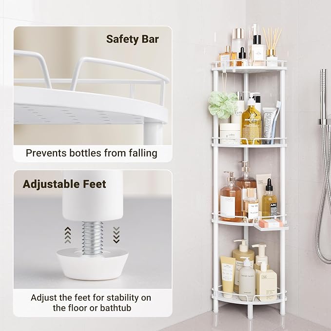 ELYKEN Corner Shower Caddy Standing, 4 Tier Metal Shower Organizer - Image 4