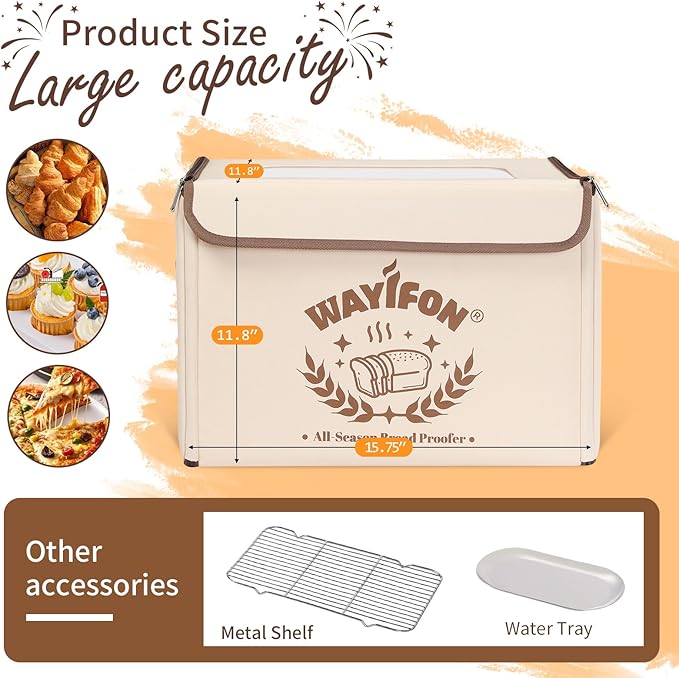 Folding Bread Proofing Box with 68-131℉ Temp Control & 99H Timer,Dough Proofing Box with Metal Rack Warming Proofer for Sourdough, Bread Baking, Pizza, Yogurt,Space-Saving & 6-Layer Fabric,Beige