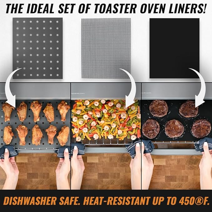 INFRAOVENS Reusable Mats Compatible with Ninja Foodi SP101 SP201 SP301 SP351, Toaster Oven Liners, Accessories for Countertop Convection Oven, Air Fryer Oven with Heat Resistant Non-Stick Liner