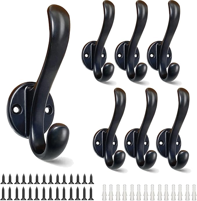 7PCS Black Heavy Duty Double Wall Coat Hooks by Unknown