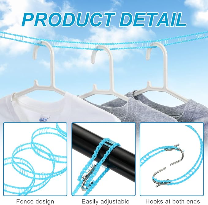 6 Pack Travel Portable Clothesline 16.4 ft Clothes Hanging Rope - Image 3