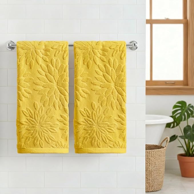 Artoid Mode 2 Pcs Yellow 3D Dahlia Floral Jacquard Hand Towels - Image 2