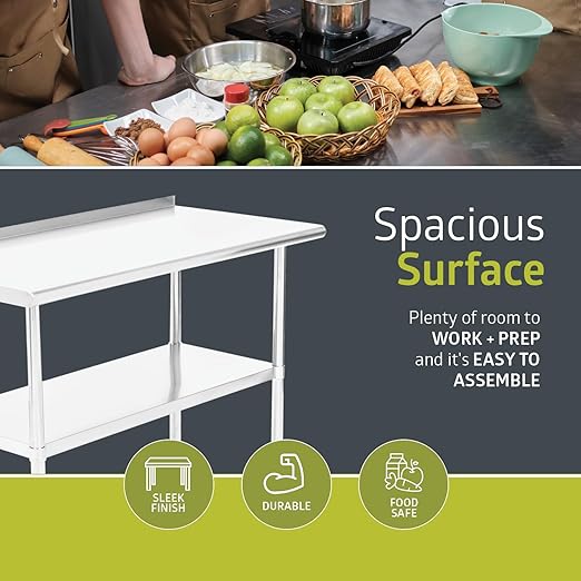 Pearington NSF Certified Stainless Steel Kitchen Prep and Work Table, Commercial Work Table for Restaurant and Home, 48" x 24", Stainless Steel