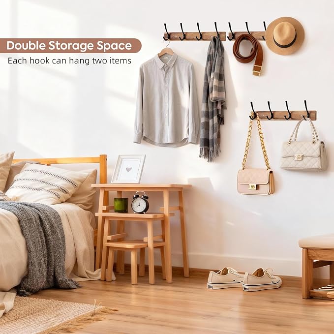 Coat Rack Wall Mount, Acacia Wood Coat Hooks Wall Mount, Hat Rack Wall Coat - Image 6