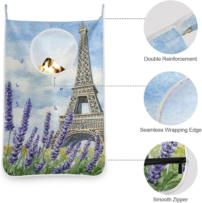 Hanging Laundry Hamper with Stainless Steel Hooks, Oxford Fabric Printing Door - Image 5