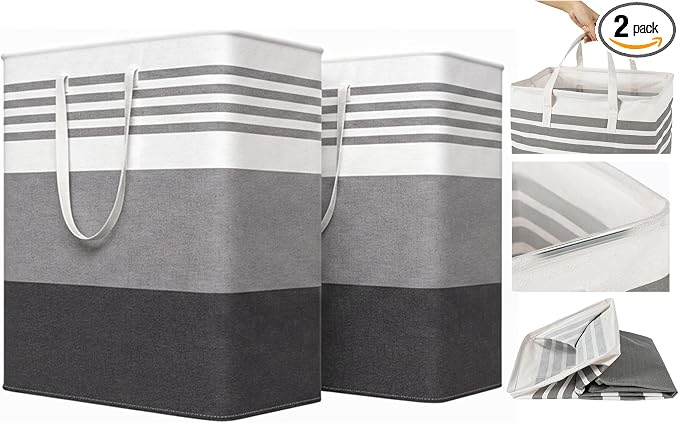 2 Pack Laundry Baskets 100L Extra Large, Waterproof Freestanding Collapsible by MANYOND