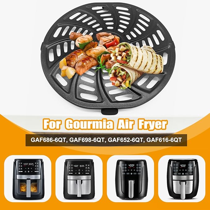 GWY Air Fryer Grill Plate for Gourmia GAF686 GAF698 Air Fryer, Oval Nonstick 9.3''×8.9'' Air Fryer Replacement Parts Rack Tray Basket Grill Pan Accessories Crisper Plate with Rubber Bumpers