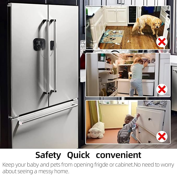 2 Packs Refrigerator Lock Combination Coded Fridge Lock Freezer Child Safety Lock Door Lock with Strong Adhesive No Keys Needed Black