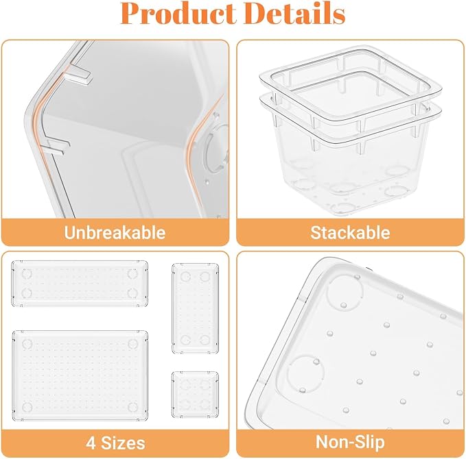 SpaceHacks 15 PCS Plastic Drawer Organizer Set, Drawer Storage Trays | 4-Size - Image 4
