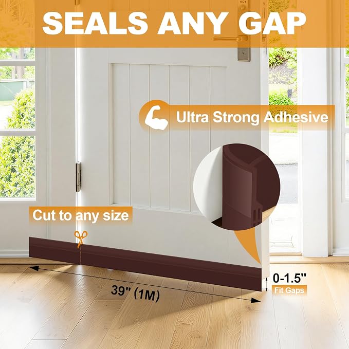 Door Draft Stopper, Strong Adhesive, Blocks Draft, Dust & Light | 78'' Length - Image 2