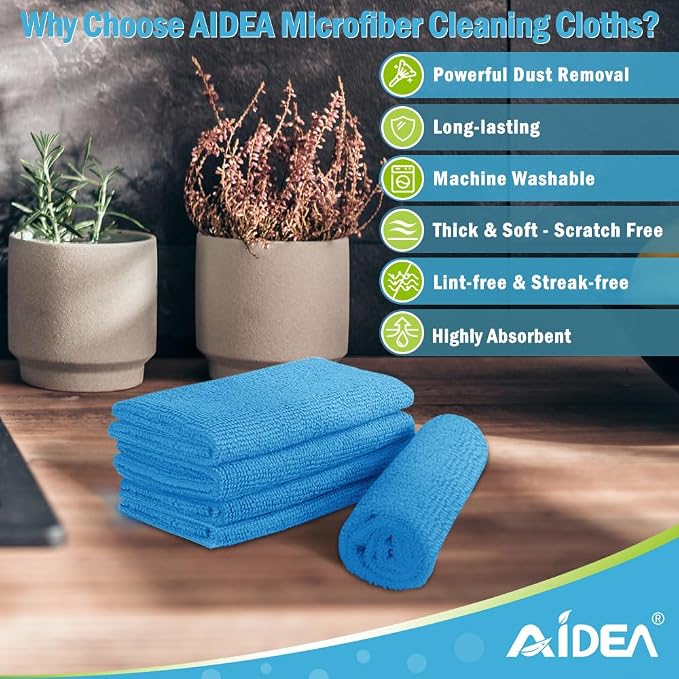 AIDEA Microfiber Cleaning Cloth Blue-50PK, Soft Absorbent Shop Rags, Microfiber - Image 2