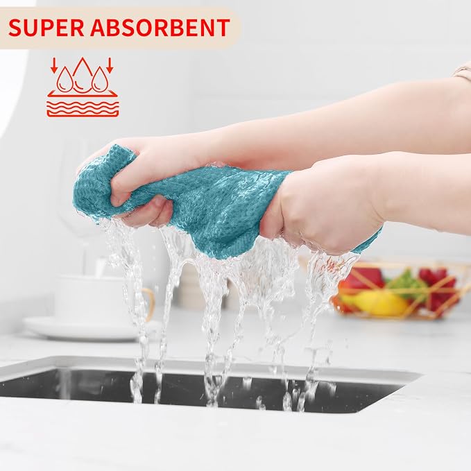 Homaxy 100% Cotton Waffle Weave Kitchen Dish Cloths 12-Pack, Lake Blue | 12 x - Image 3